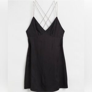 NEW H&M Black V-Neck Strappy Beaded Sleeveless Satin Slip Mini Dress XS Viscose